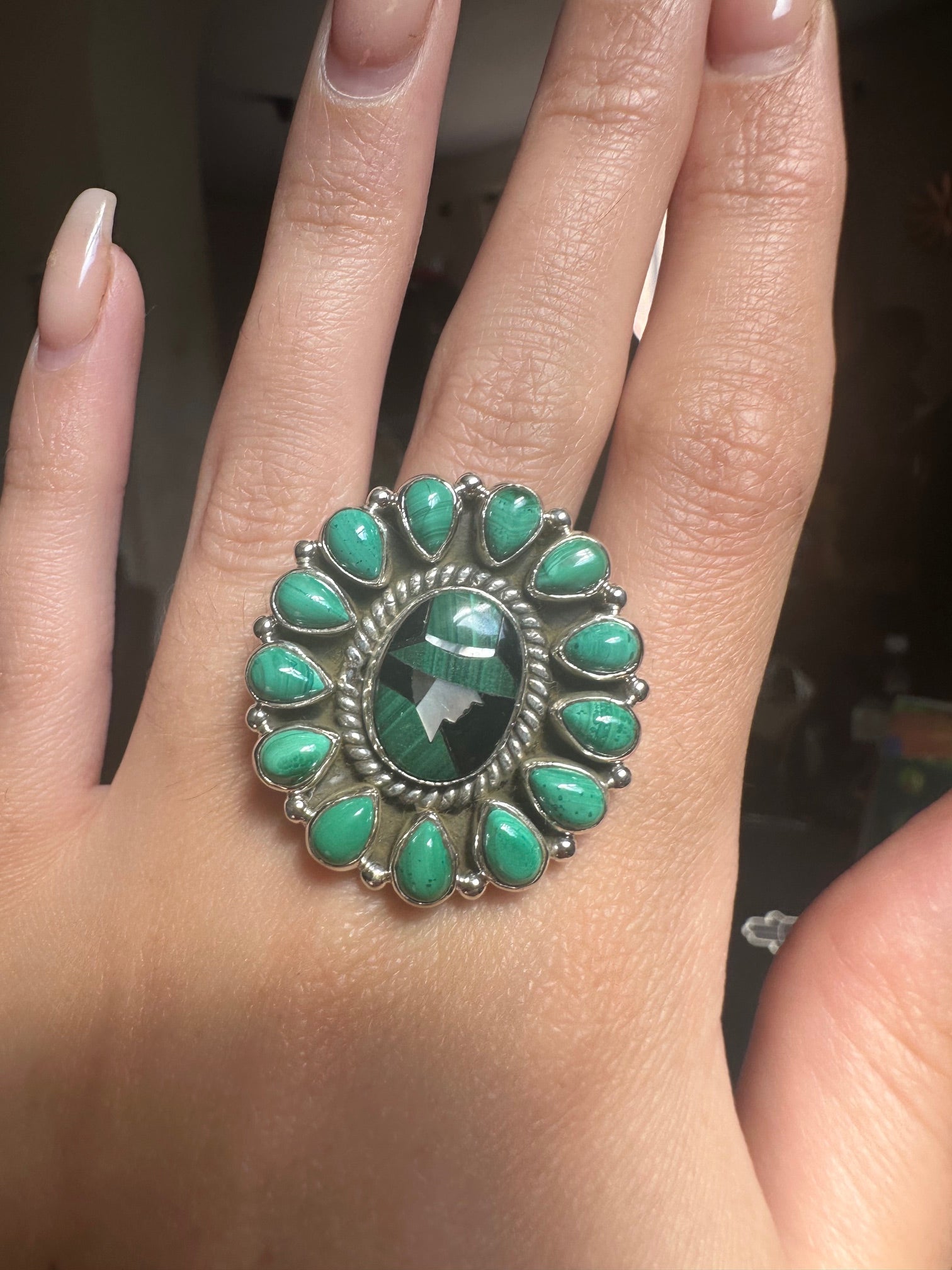 Malachite Silhouette Sterling Silver Ring - Adjustable