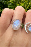 Faceted Oval Rainbow Moonstone Ring - Size 7