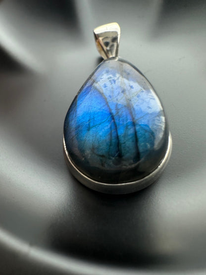 Sterling Silver Blue Fire Labradorite Teardrop Pendant