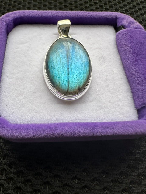 Blue Fire Labradorite Oval Pendant
