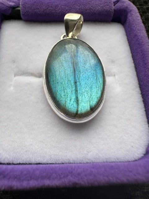 Blue Fire Labradorite Oval Pendant