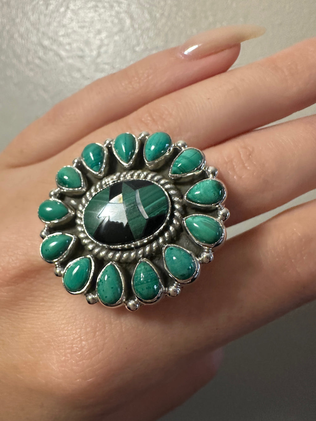 Malachite Silhouette Sterling Silver Ring - Adjustable