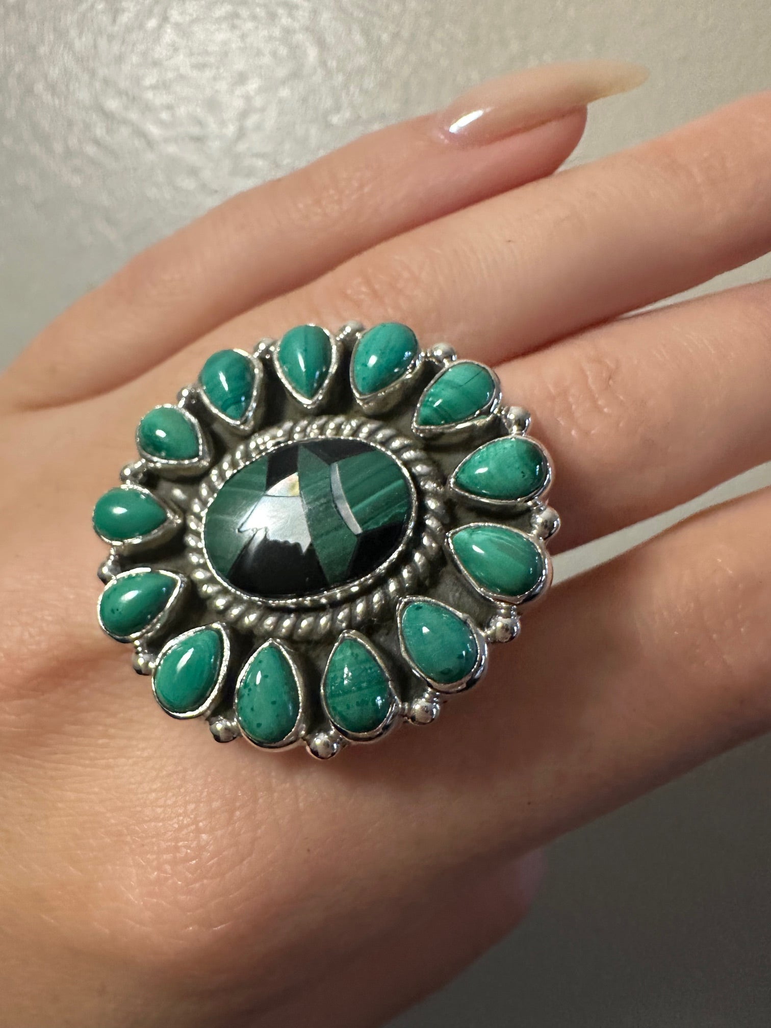 Malachite Silhouette Sterling Silver Ring - Adjustable