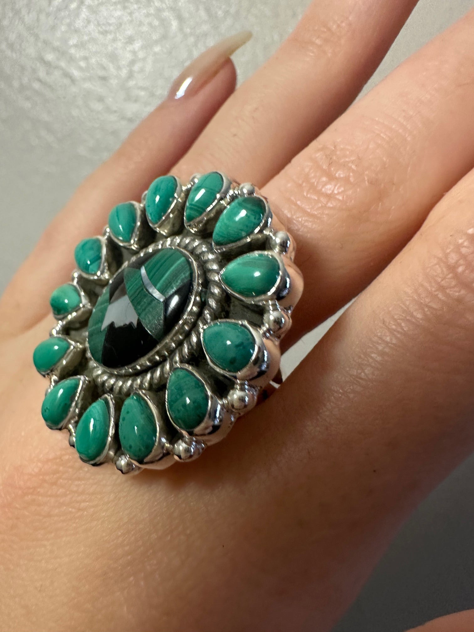 Malachite Silhouette Sterling Silver Ring - Adjustable
