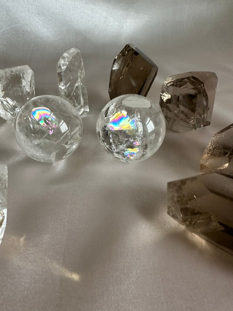 Clear Quartz Sphere with Rainbow inclusions