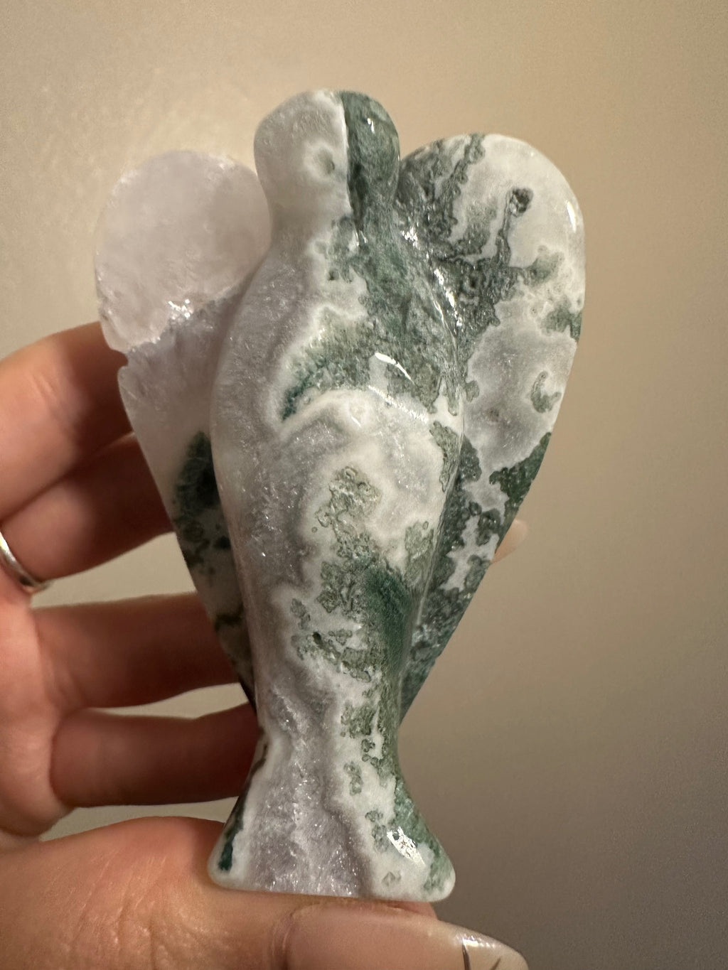 Moss Agate Angel Carving