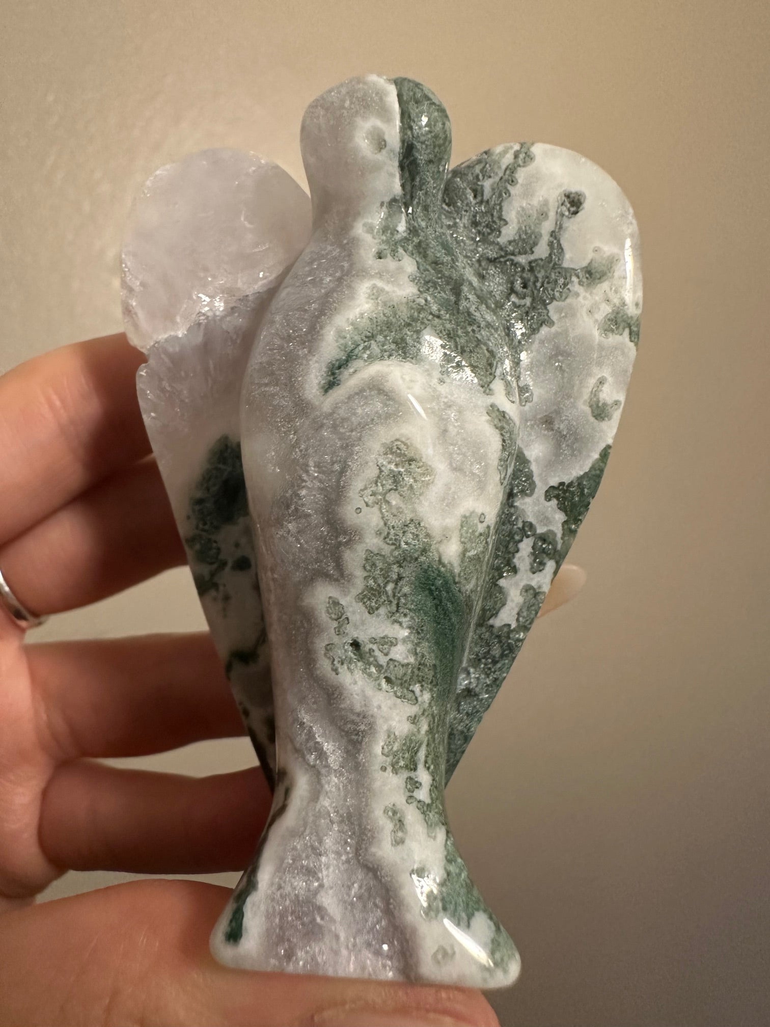 Moss Agate Angel Carving