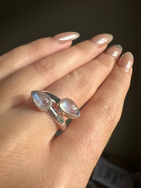 Double Moonstone Sterling Silver Ring