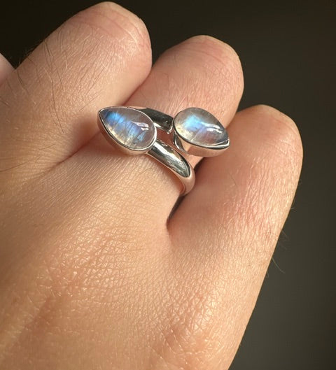 Double Moonstone Sterling Silver Ring