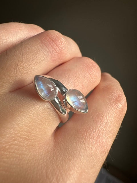 Double Moonstone Sterling Silver Ring