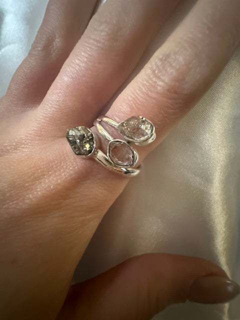 Pyrite & Herkimer Diamond Triple Ring - Multiple Sizes
