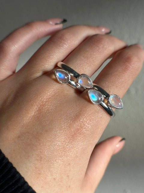 Double Moonstone Sterling Silver Ring