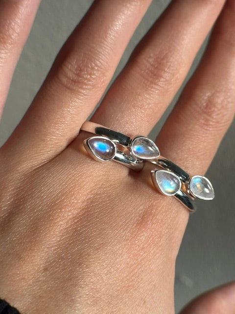 Double Moonstone Sterling Silver Ring