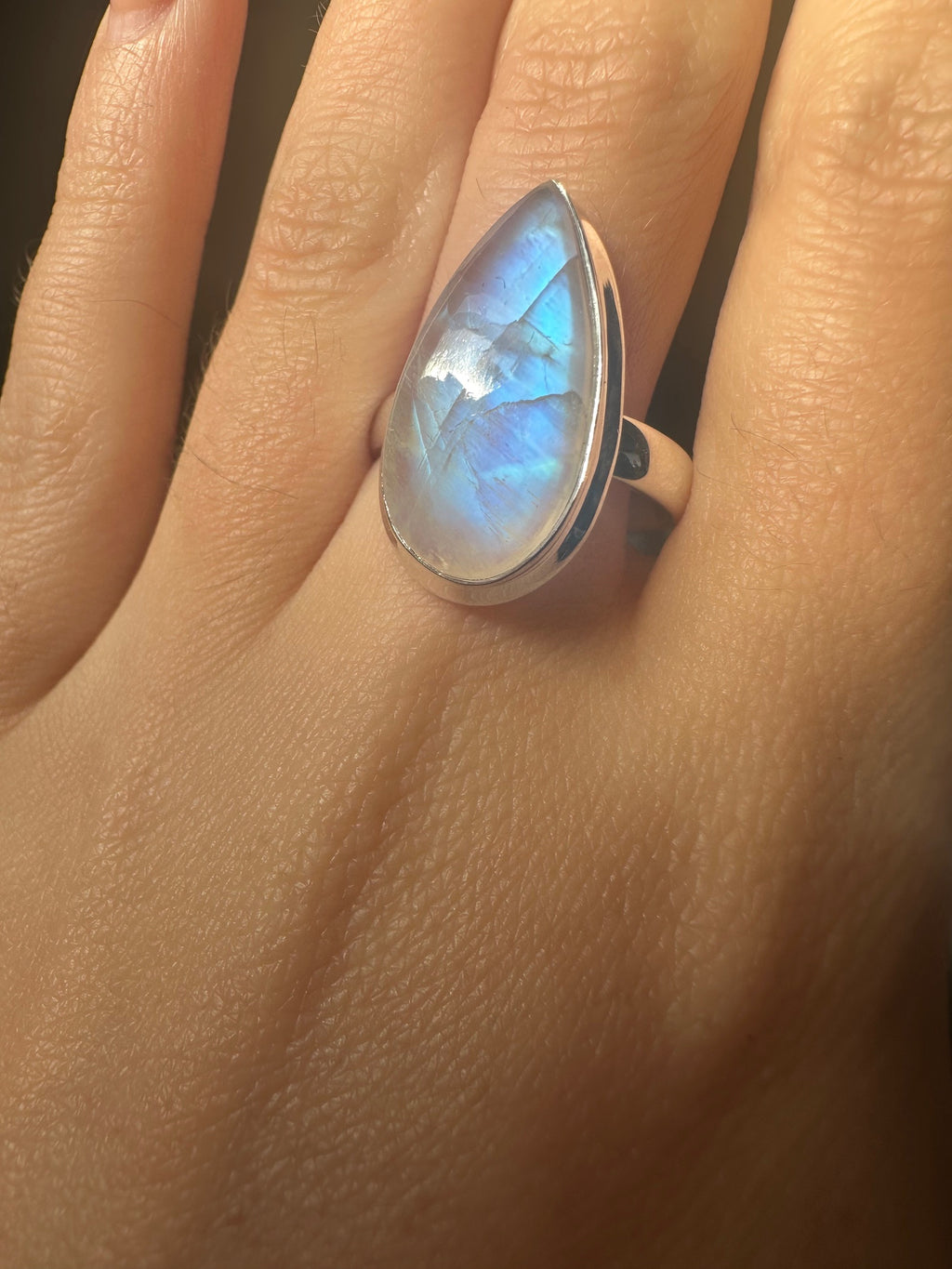 Moonstone Teardrop Sterling Silver Ring
