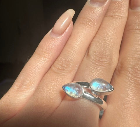 Double Moonstone Sterling Silver Ring