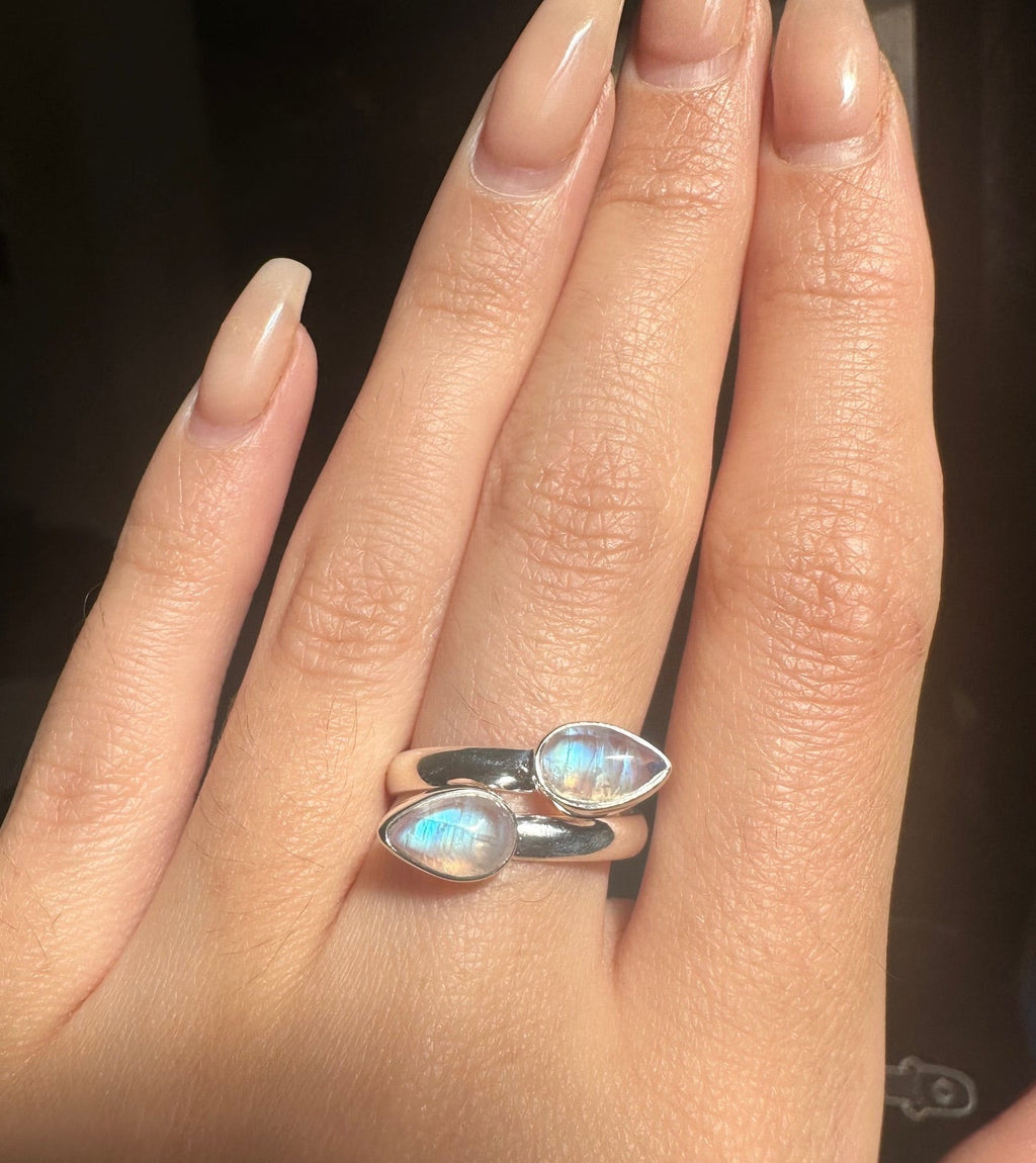 Double Moonstone Sterling Silver Ring