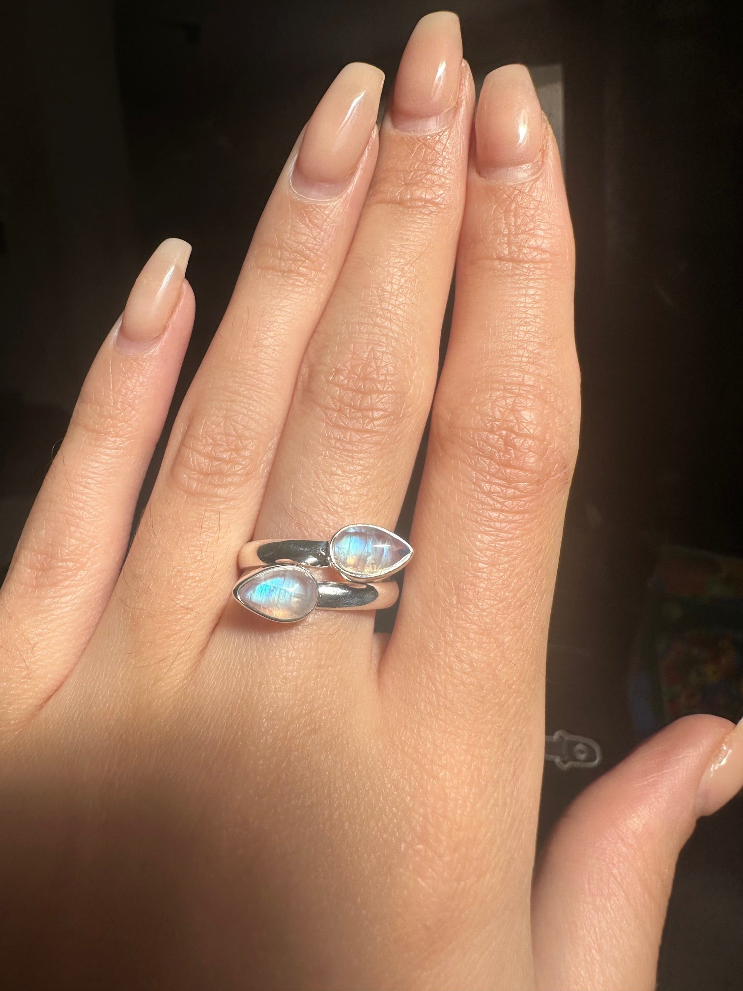 Double Moonstone Sterling Silver Ring