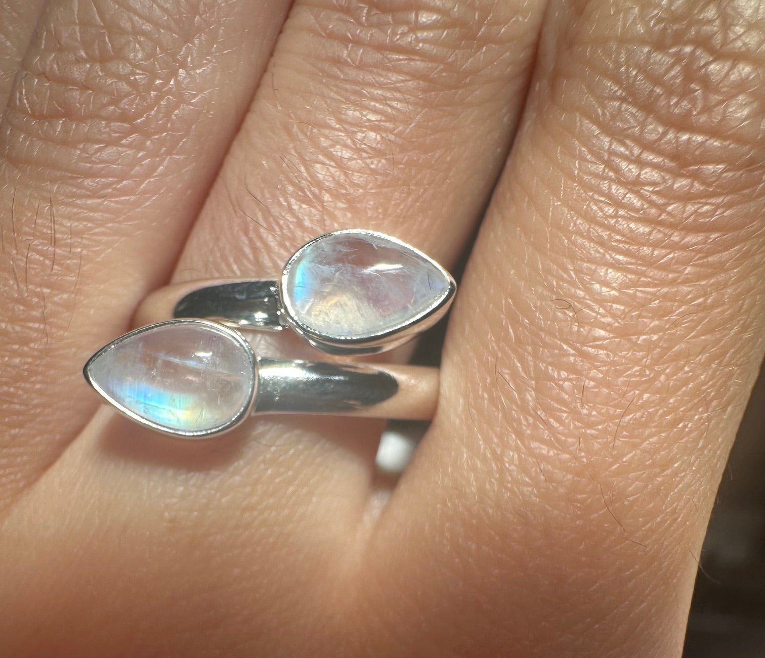 Double Moonstone Sterling Silver Ring