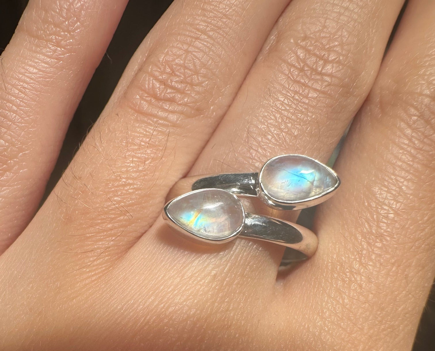 Double Moonstone Sterling Silver Ring