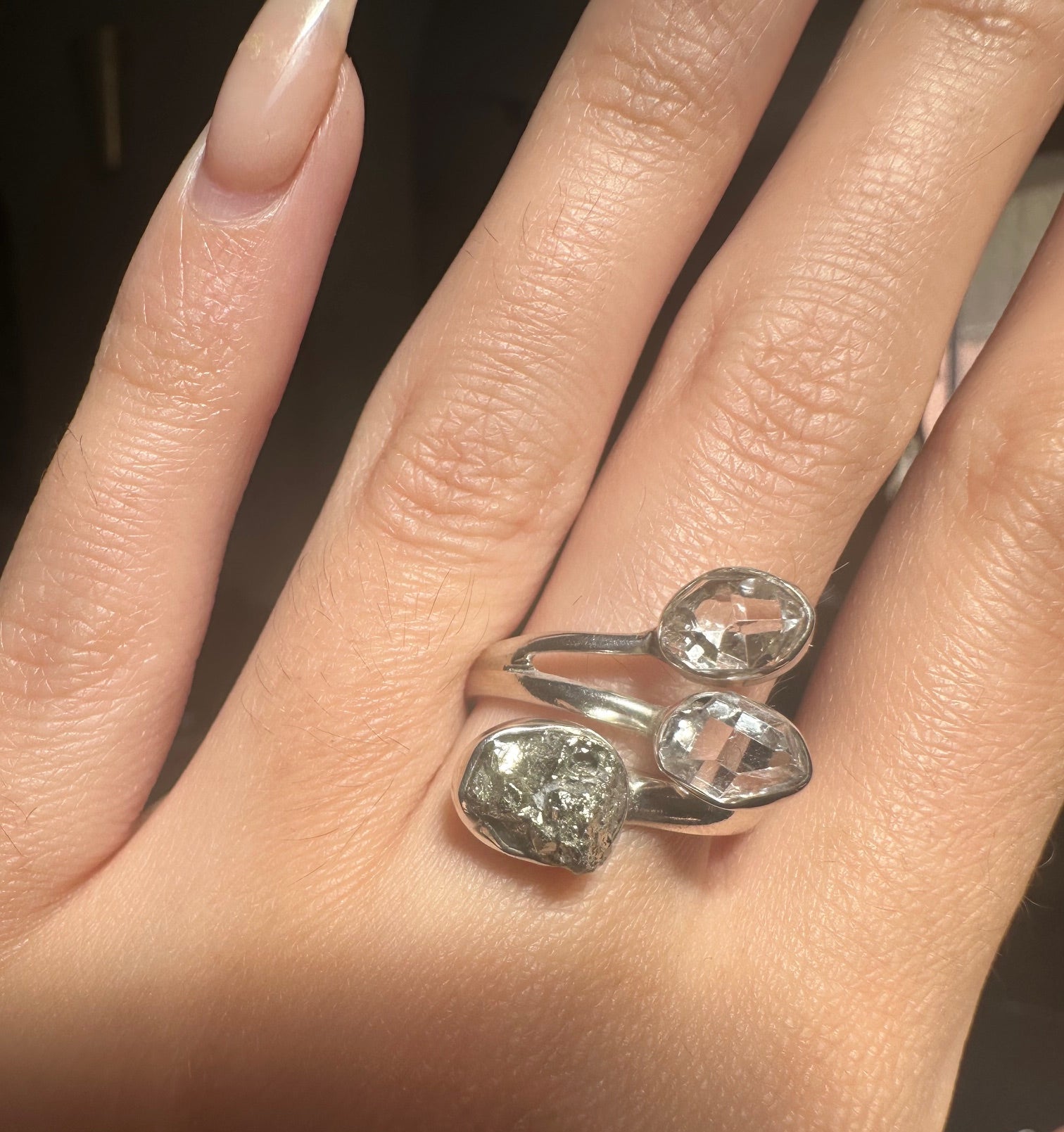 Pyrite & Herkimer Diamond Triple Ring - Multiple Sizes