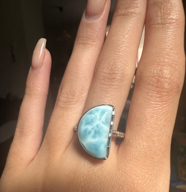 Larimar Moon Ring - Adjustable