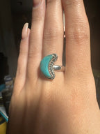Turquoise Sterling Silver Moon Ring - Size 8/P