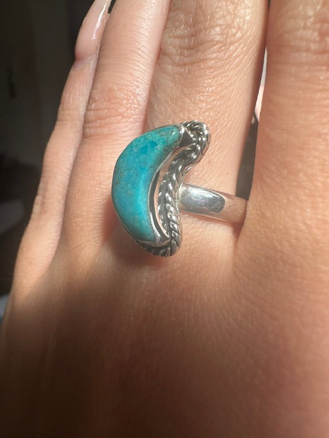 Turquoise Sterling Silver Moon Ring - Size 8/P