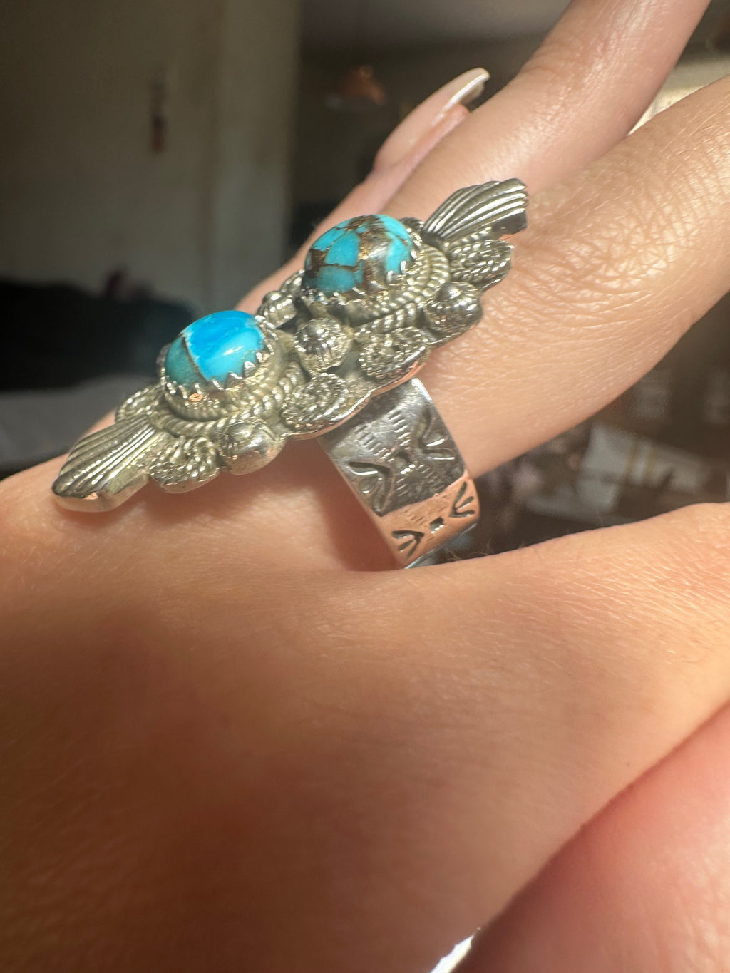 Turquiose Boho Sterling Silver Ring - Adjustable