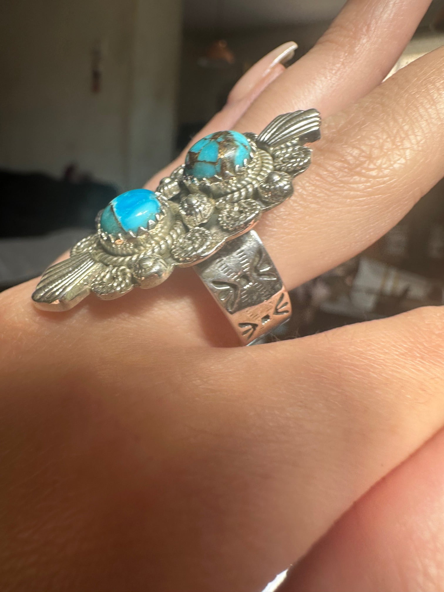 Turquiose Boho Sterling Silver Ring - Adjustable