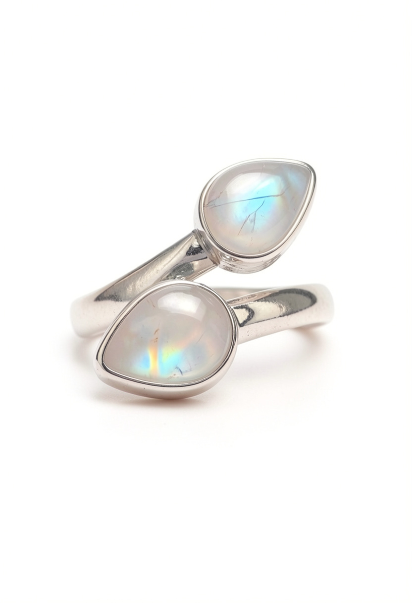 Double Moonstone Sterling Silver Ring