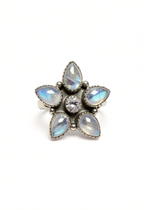 Blue Fire Moonstone and Blue Topaz Ring