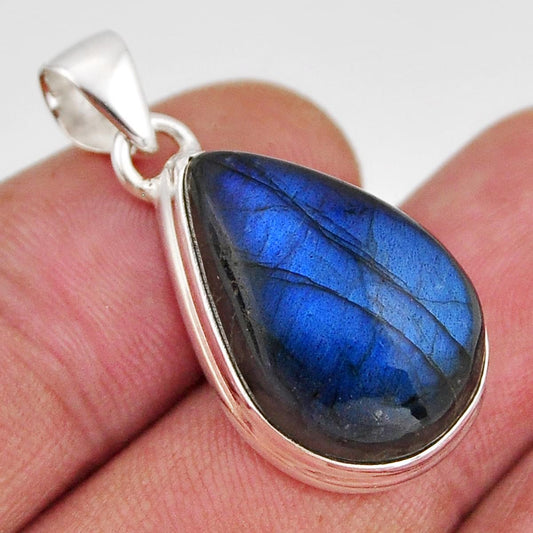 Sterling Silver Blue Fire Labradorite Teardrop Pendant